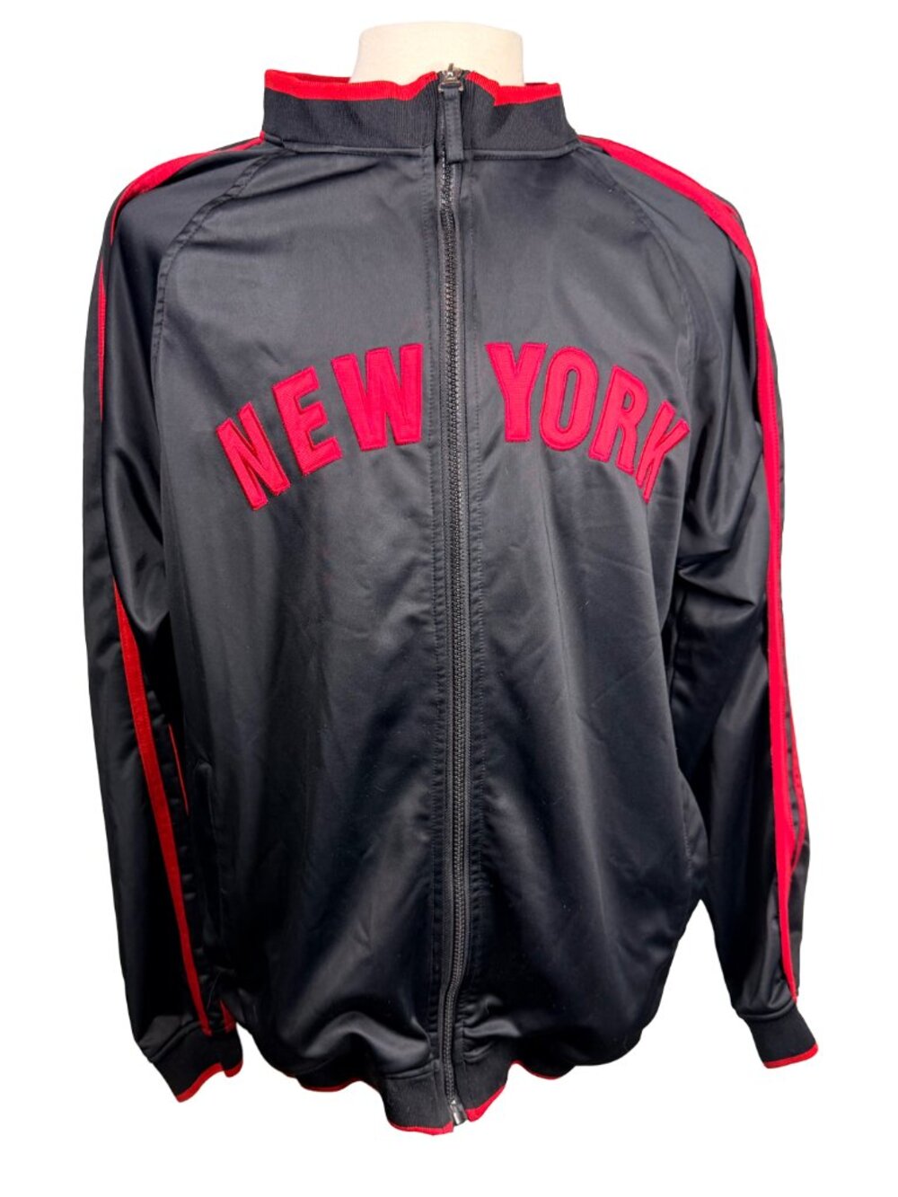 Vintage R.A.G. New York Track Jacket Mens XL (fits like L) Black Red Full Zip